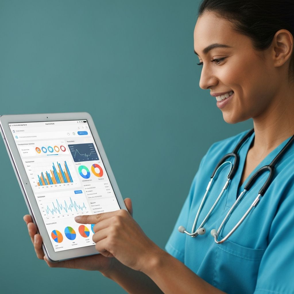 Healthcare professional using AI-powered care management system